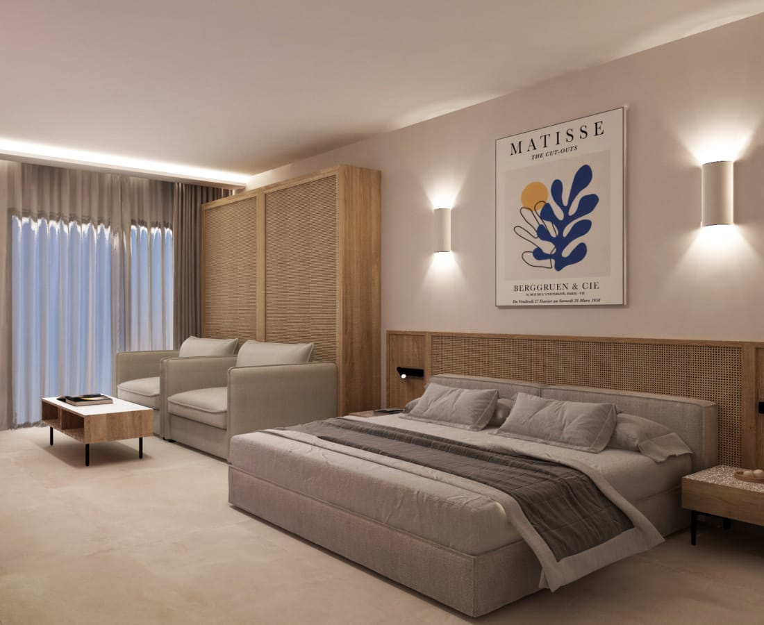 a room with a bed and a couch