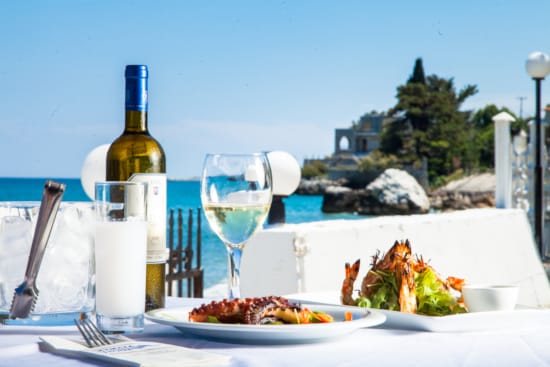 a table with food and drinks on it
