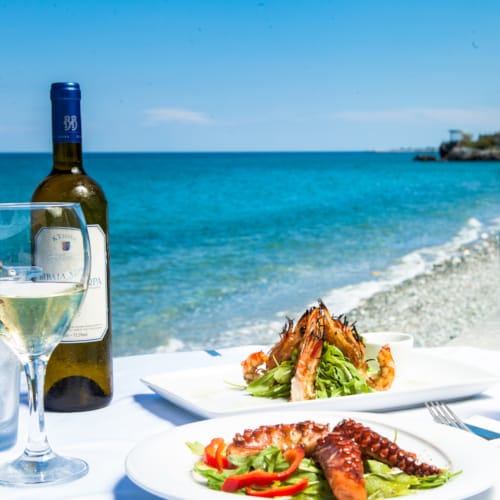 a table with food and wine