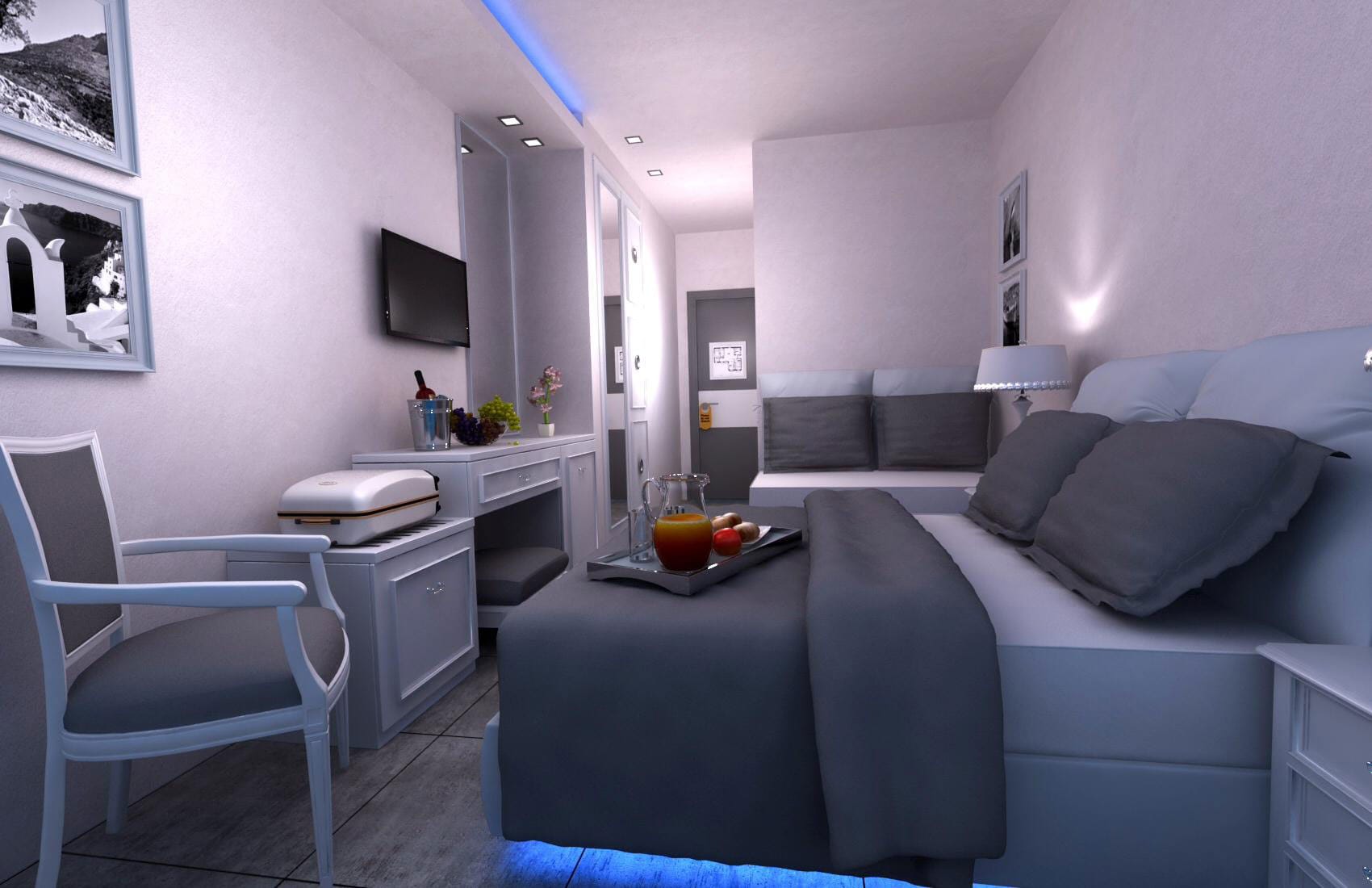 a room with a couch and a table