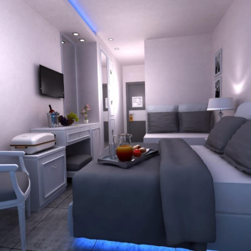 a room with a couch and a table