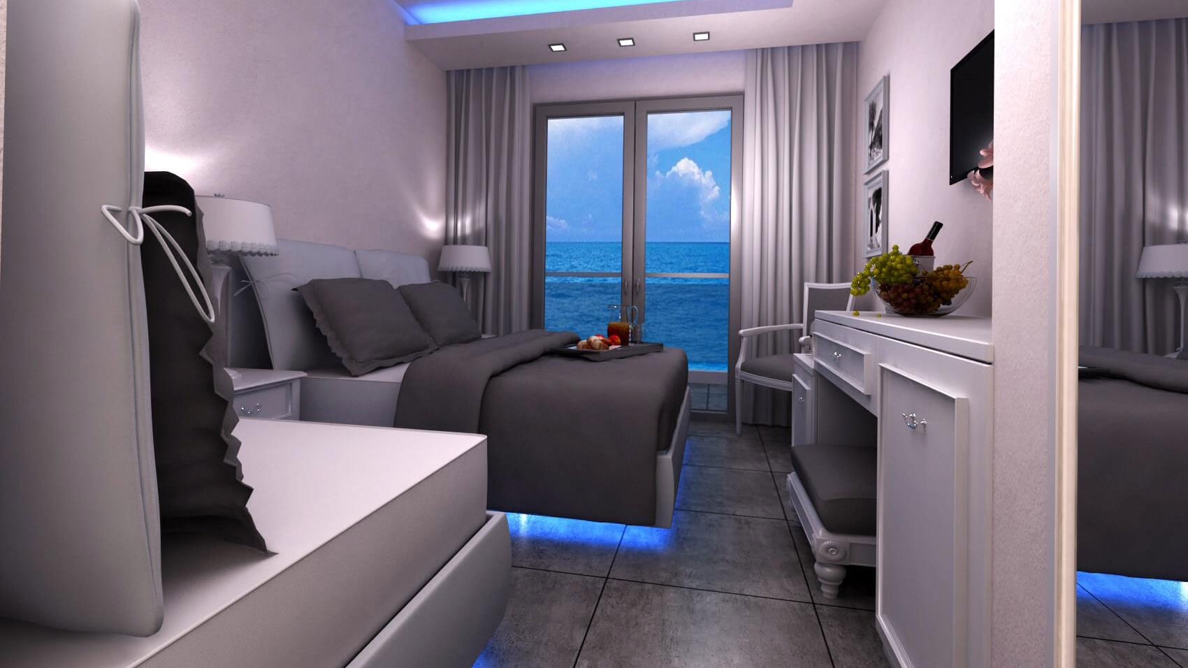 a room with a couch and a table