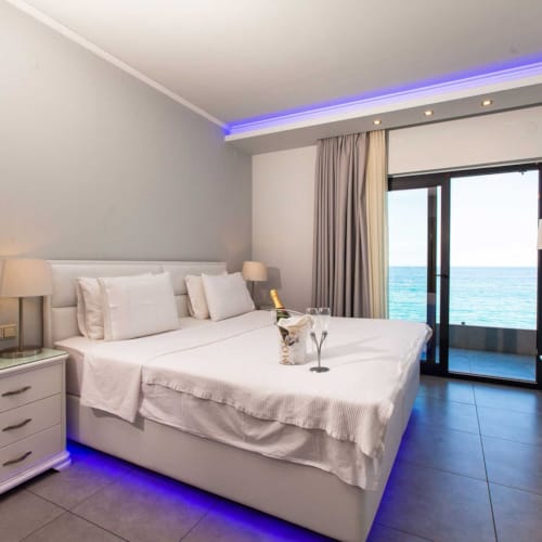 a large bedroom with a large bed