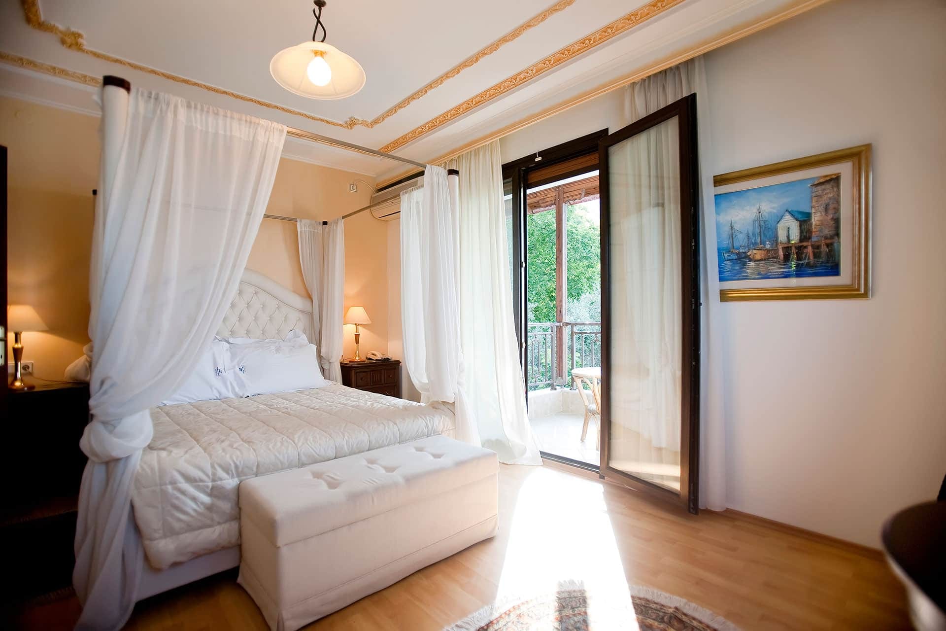 a bedroom with a large bed