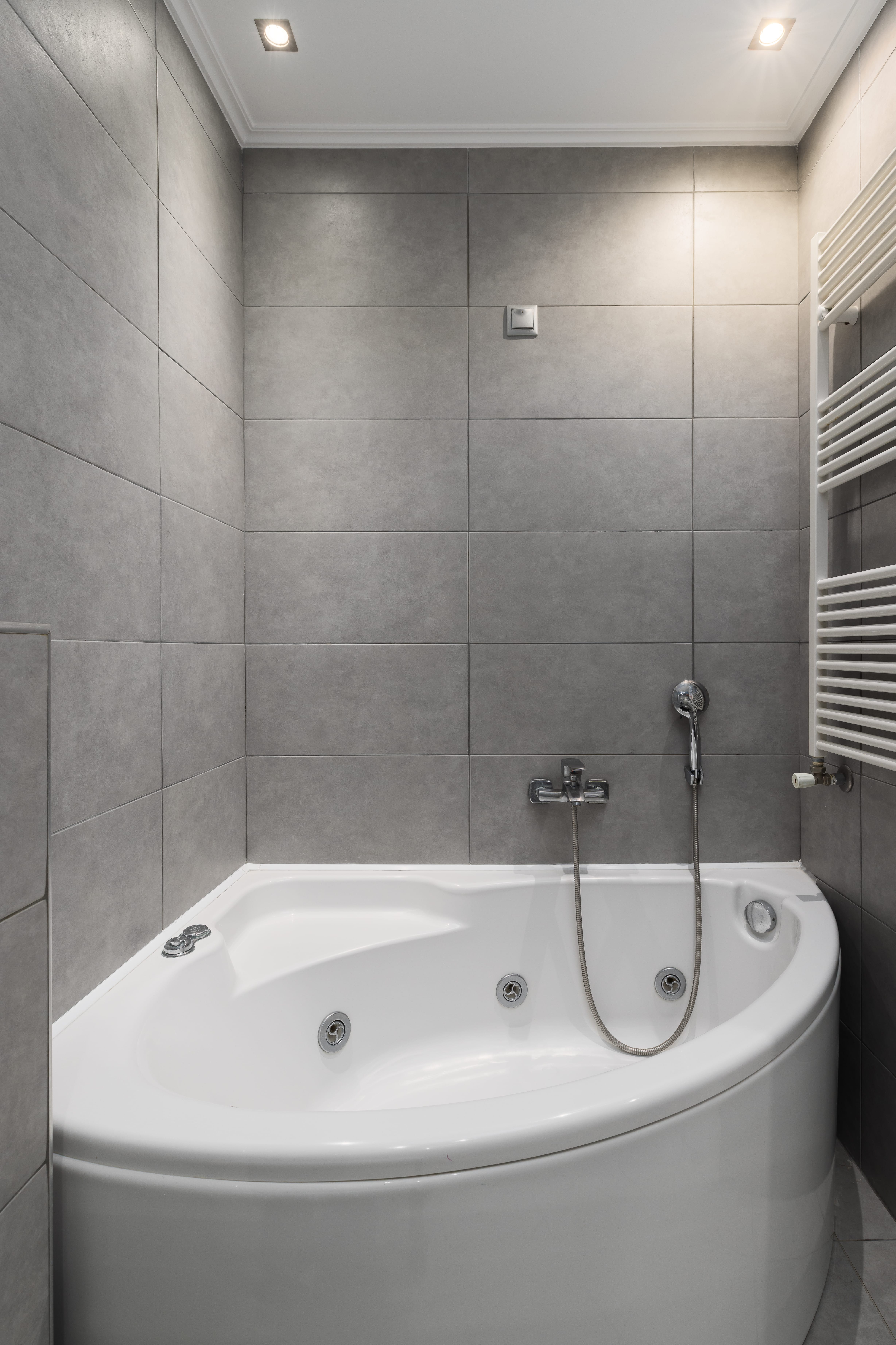 a bathroom with a shower unit