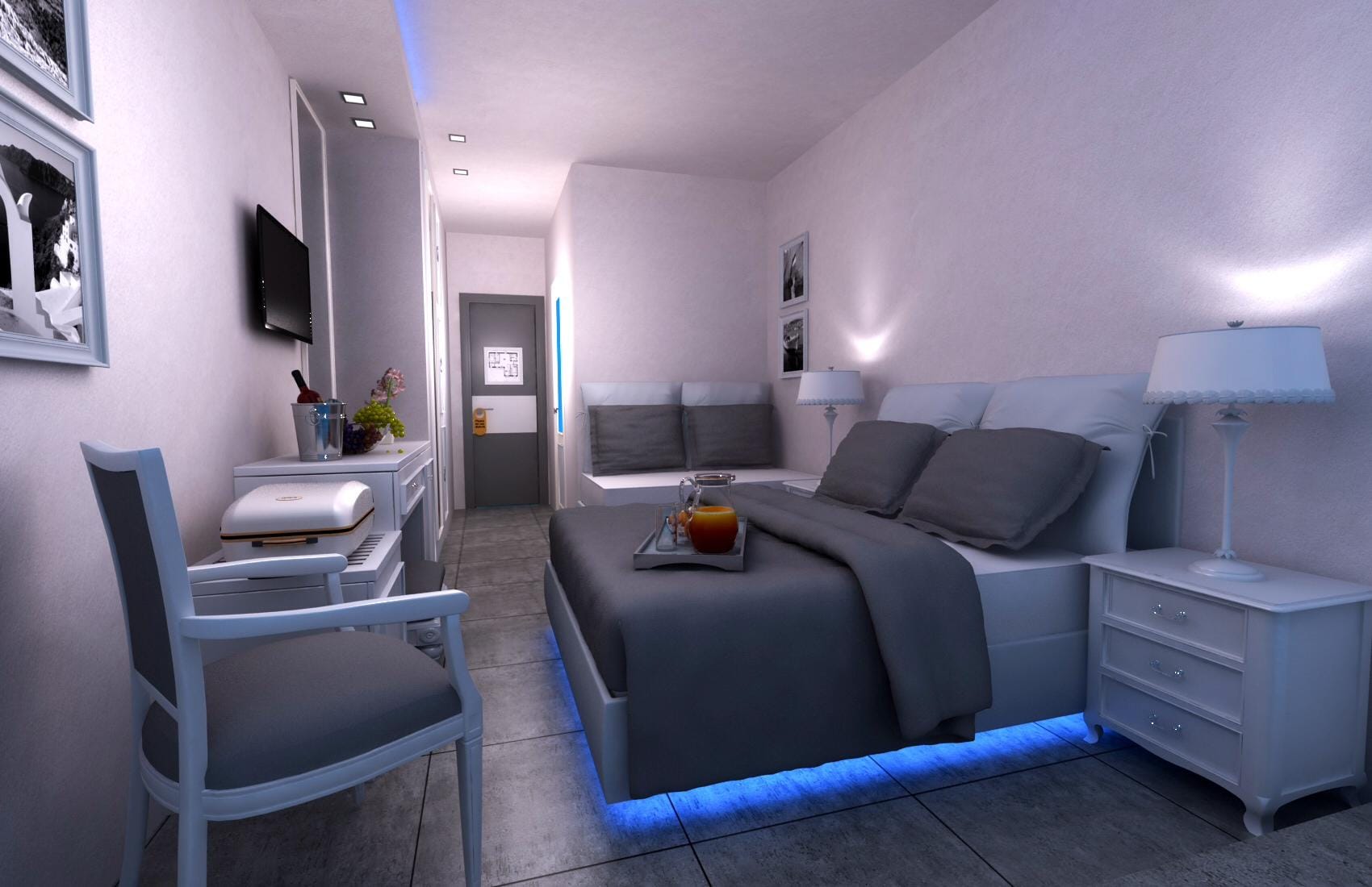 a living room with a couch and a table