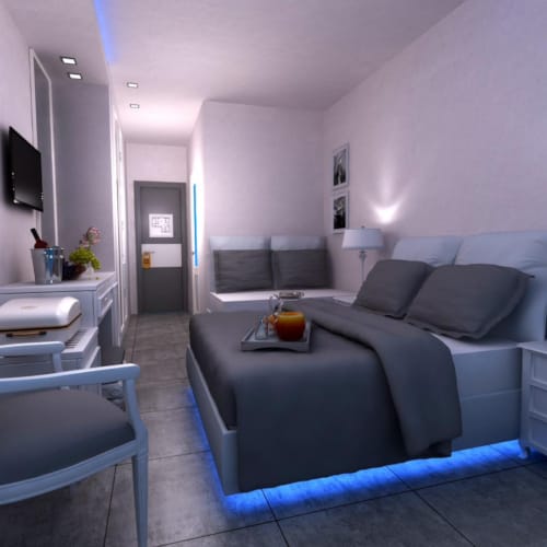a living room with a couch and a table