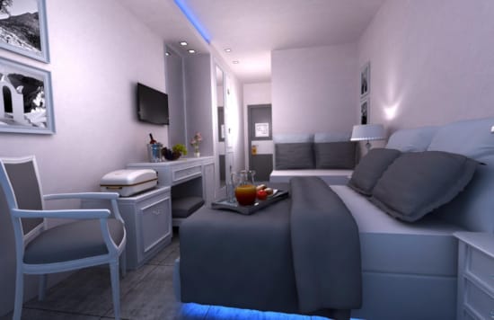 a room with a couch and a table