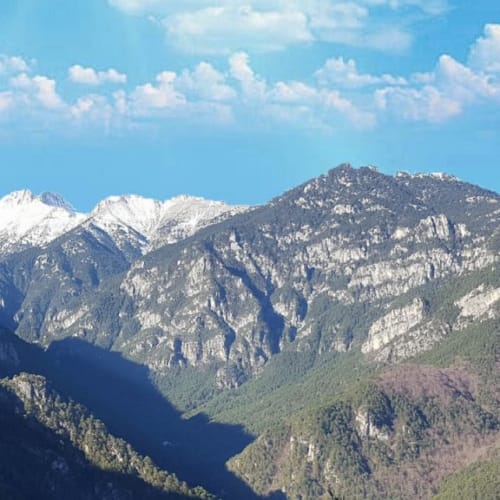 a mountain range with snow