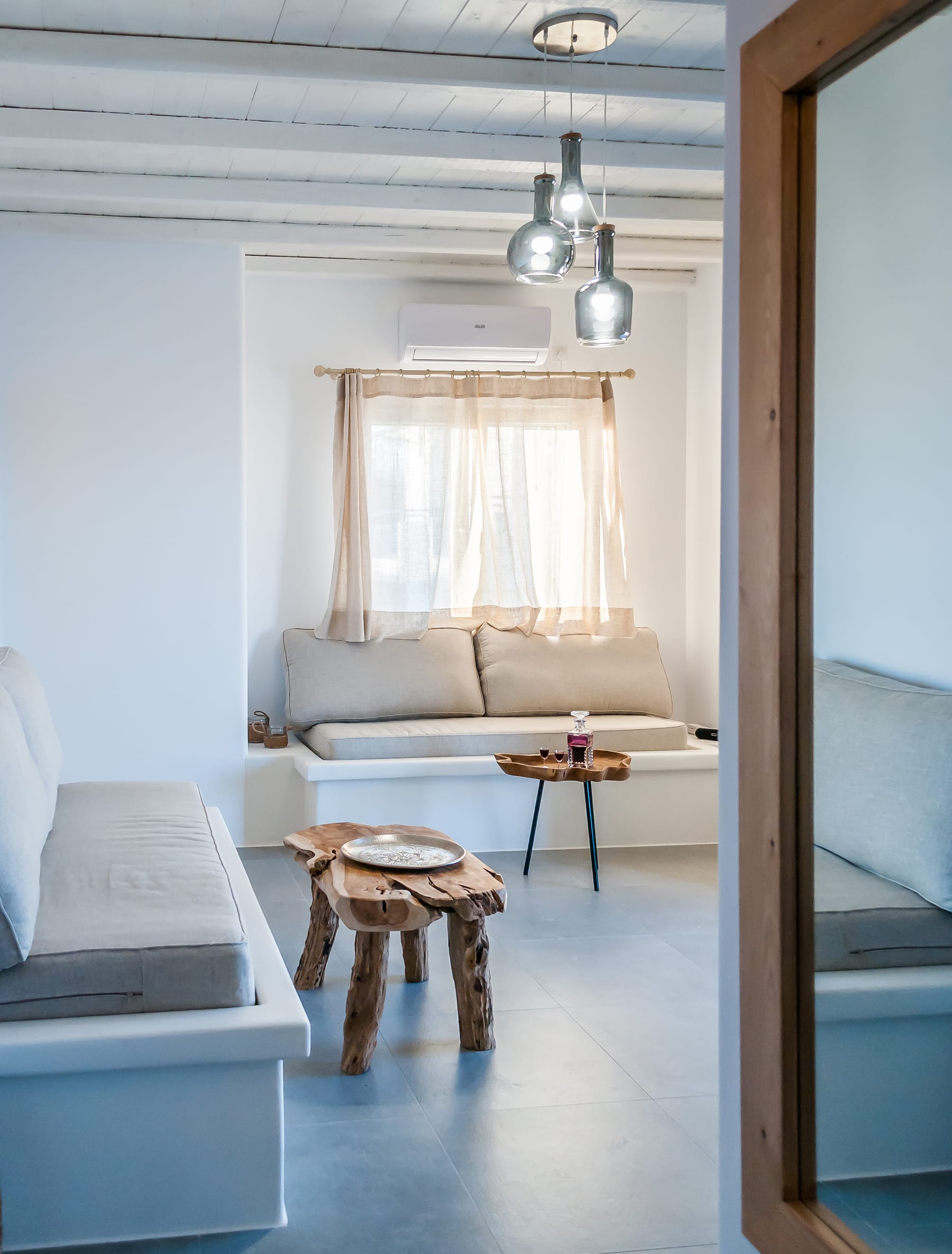 a room with a couch and a table