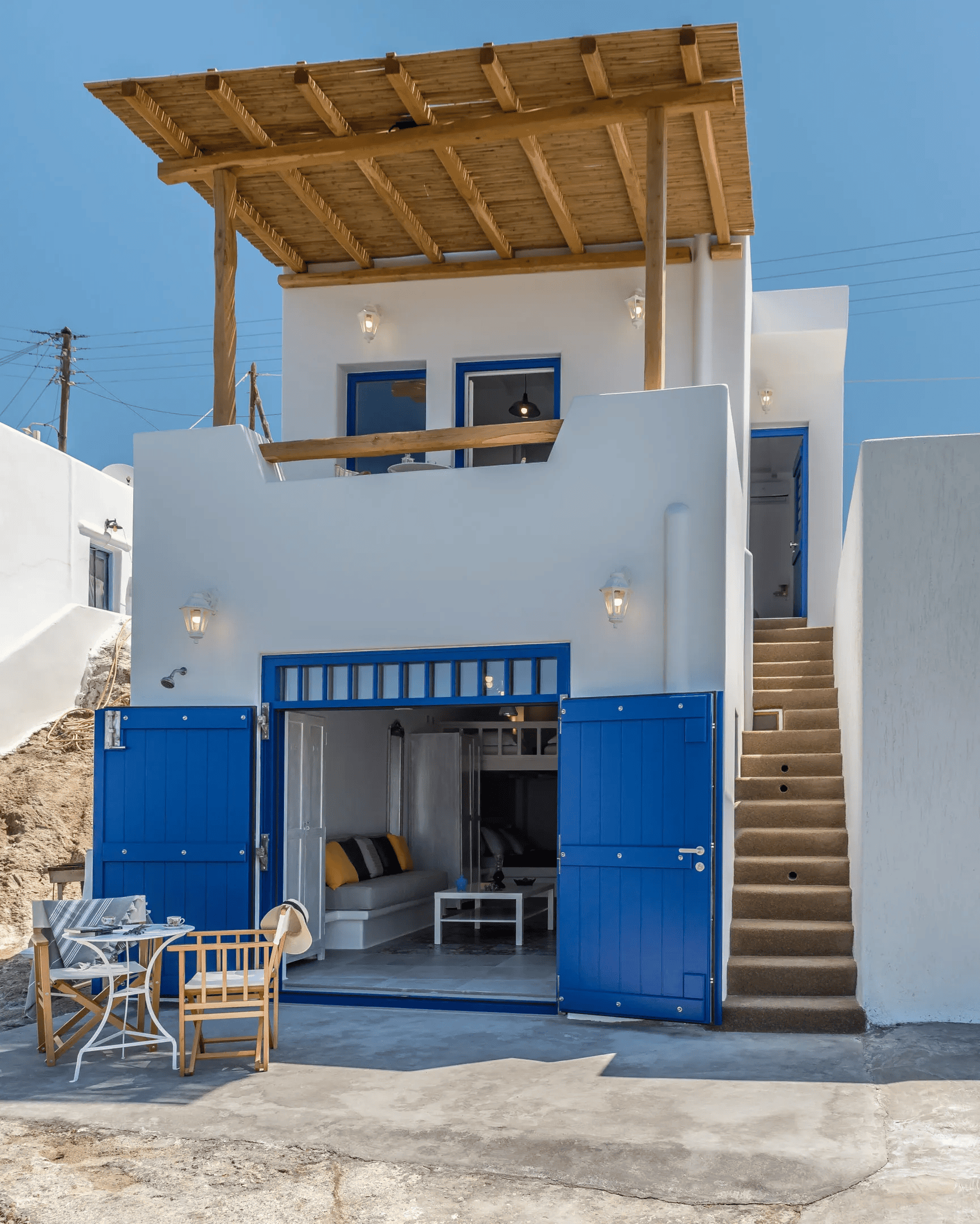 a house with a blue door