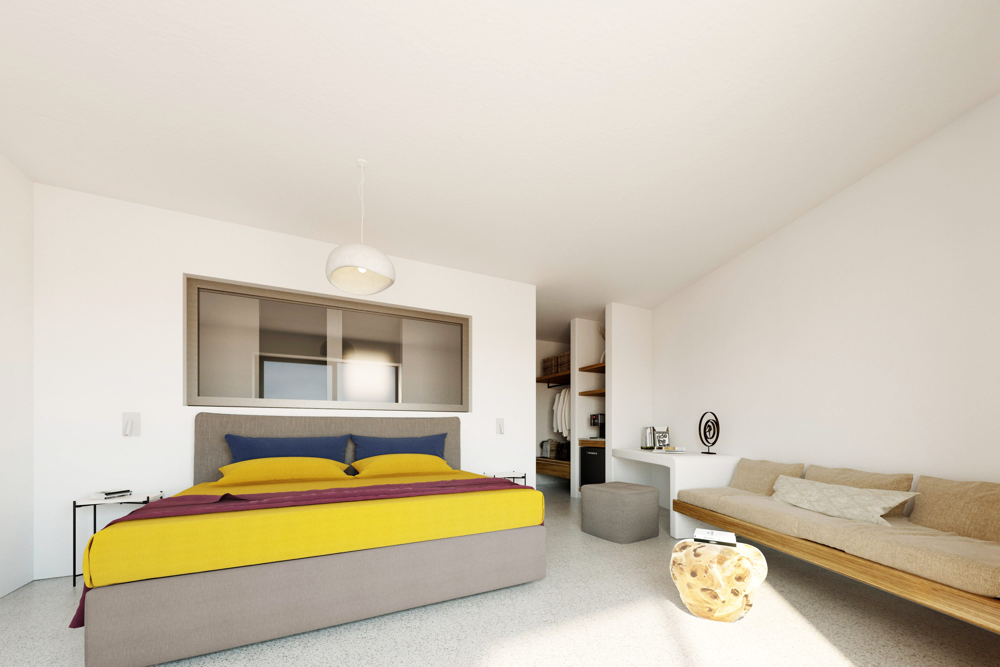 a room with a couch and a table