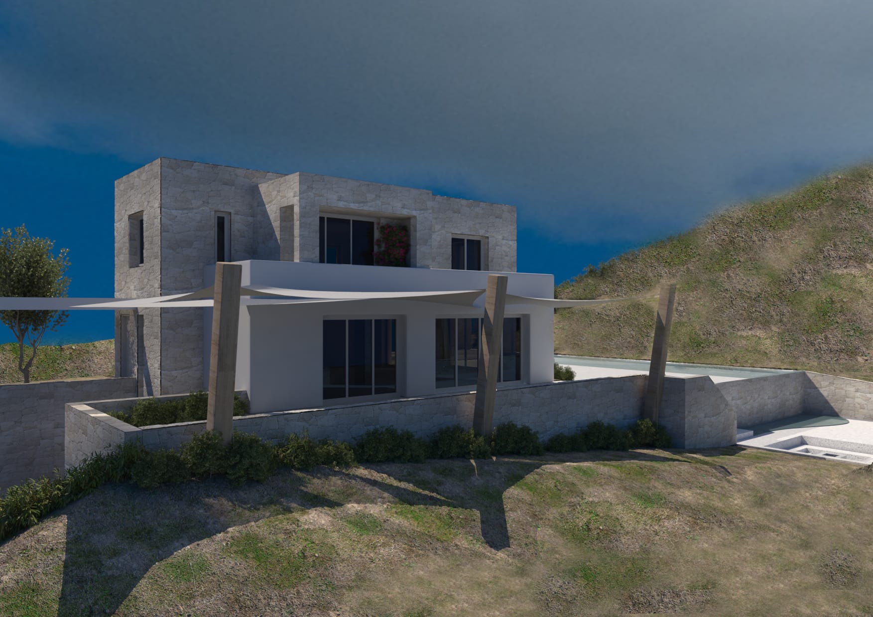 a white house on a hill