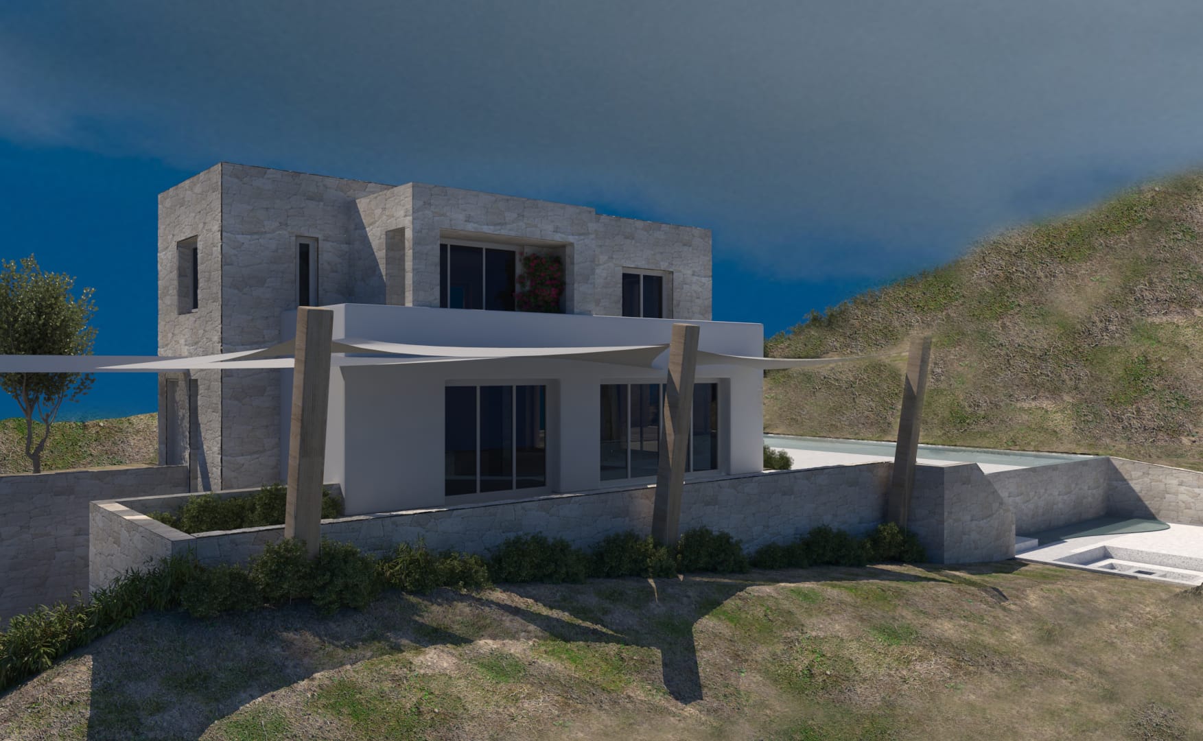 a white house on a hill