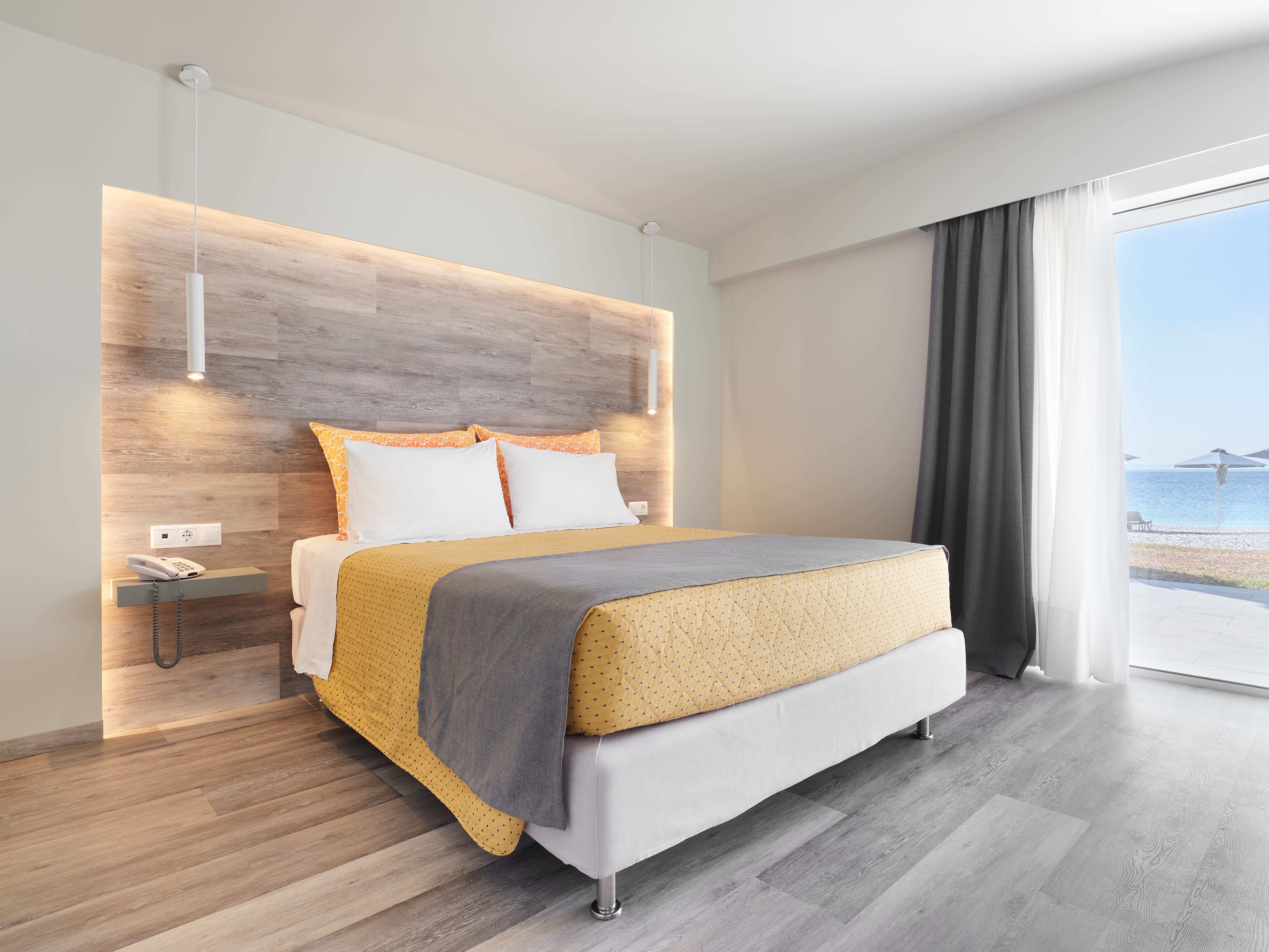 a bedroom with a large bed