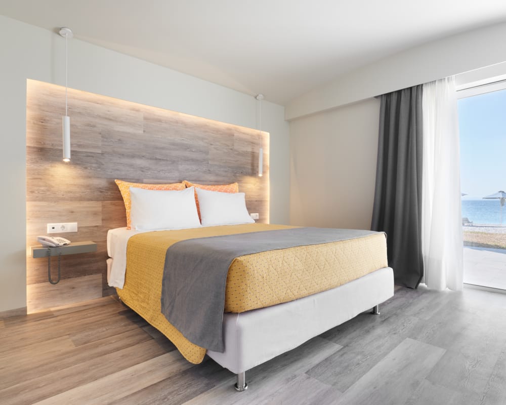 a bedroom with a large bed