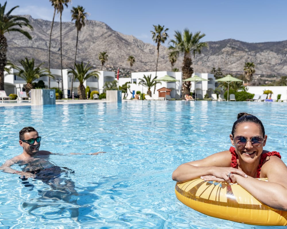 a group of people in a pool