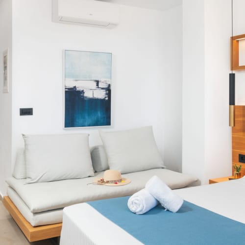 a room with a bed and a couch