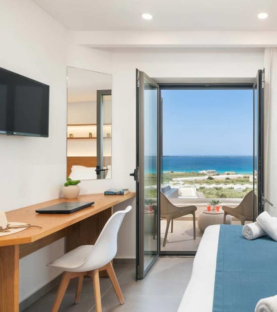 a room with a desk and a tv and a bed