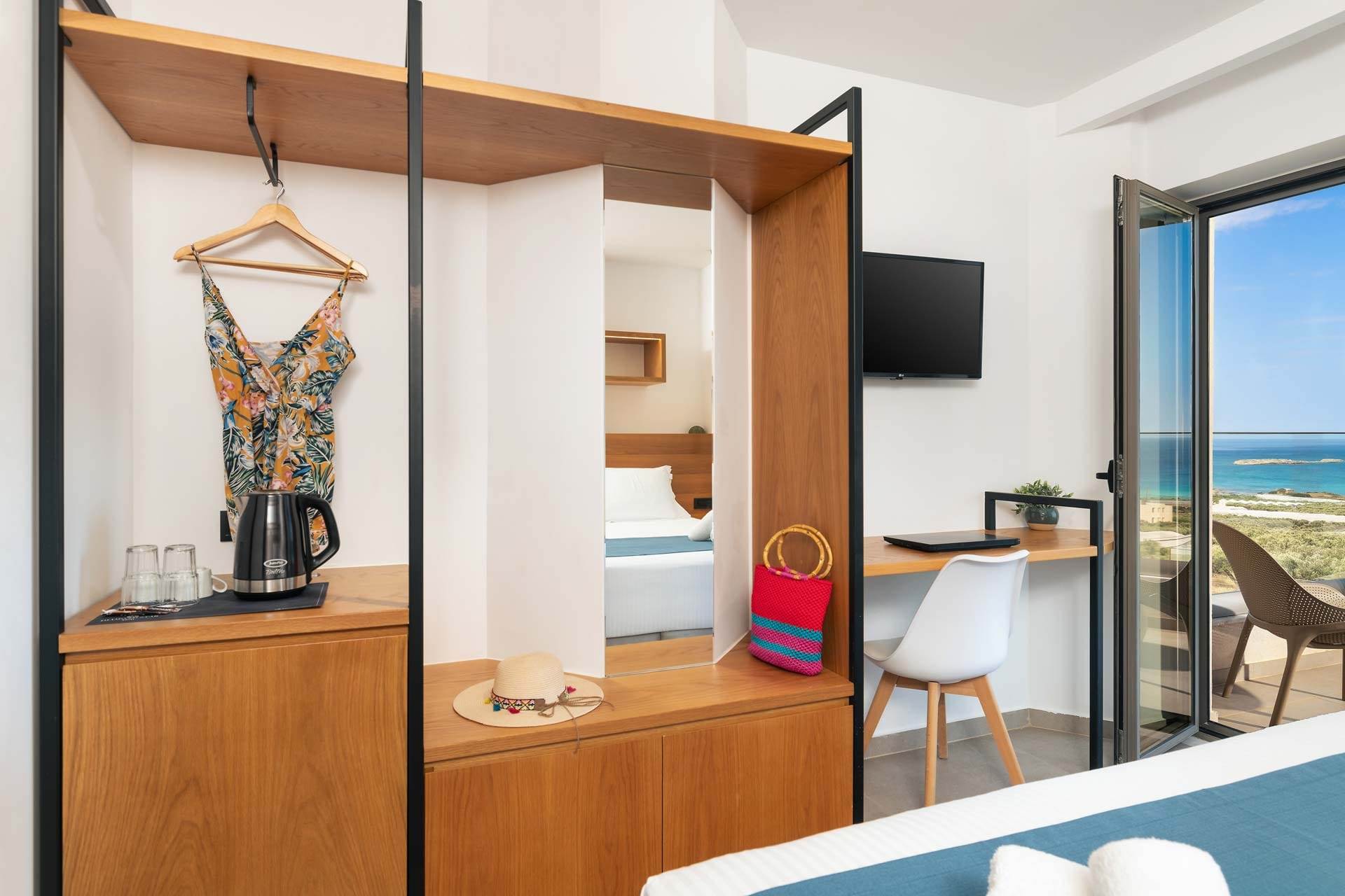 a room with a table and chairs