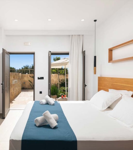 a hotel room with a large window