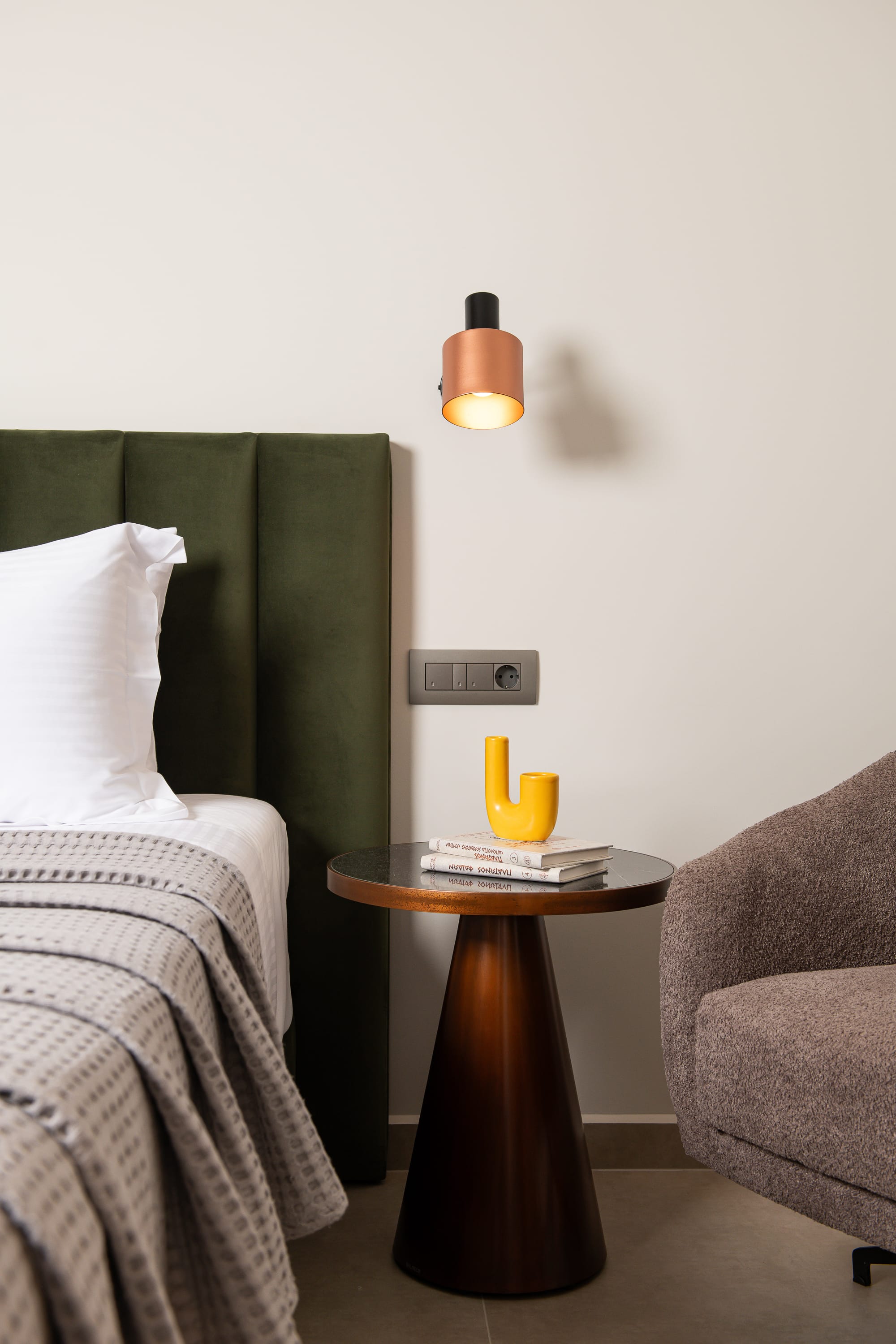 a table with a lamp on it