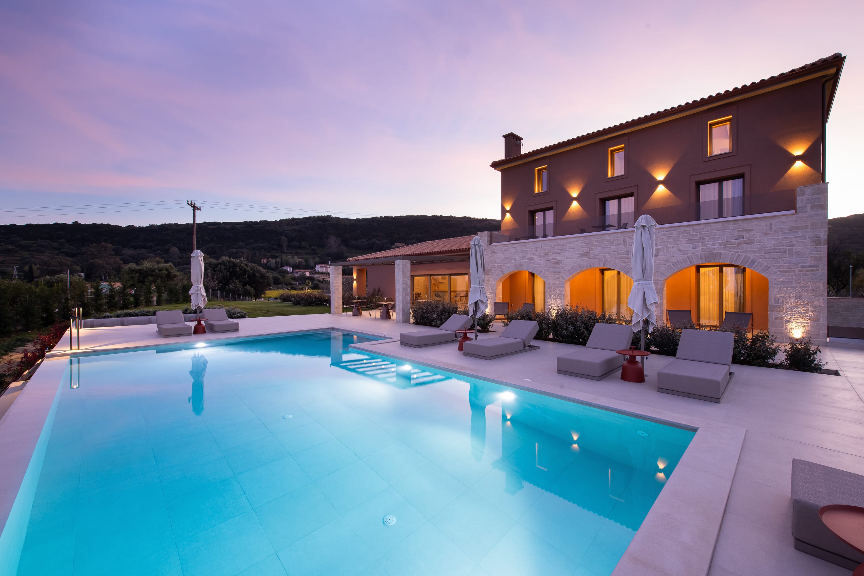 a swimming pool outside a house