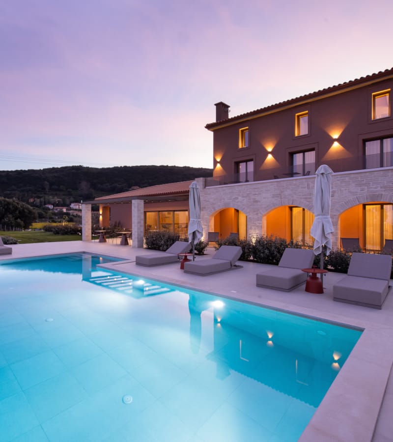 a swimming pool outside a house