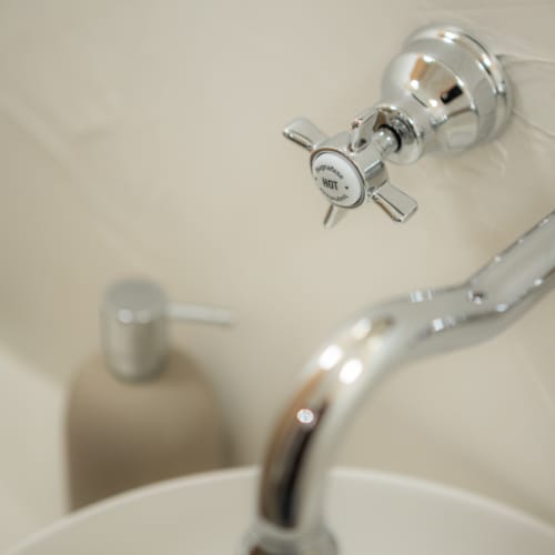 a faucet with water running