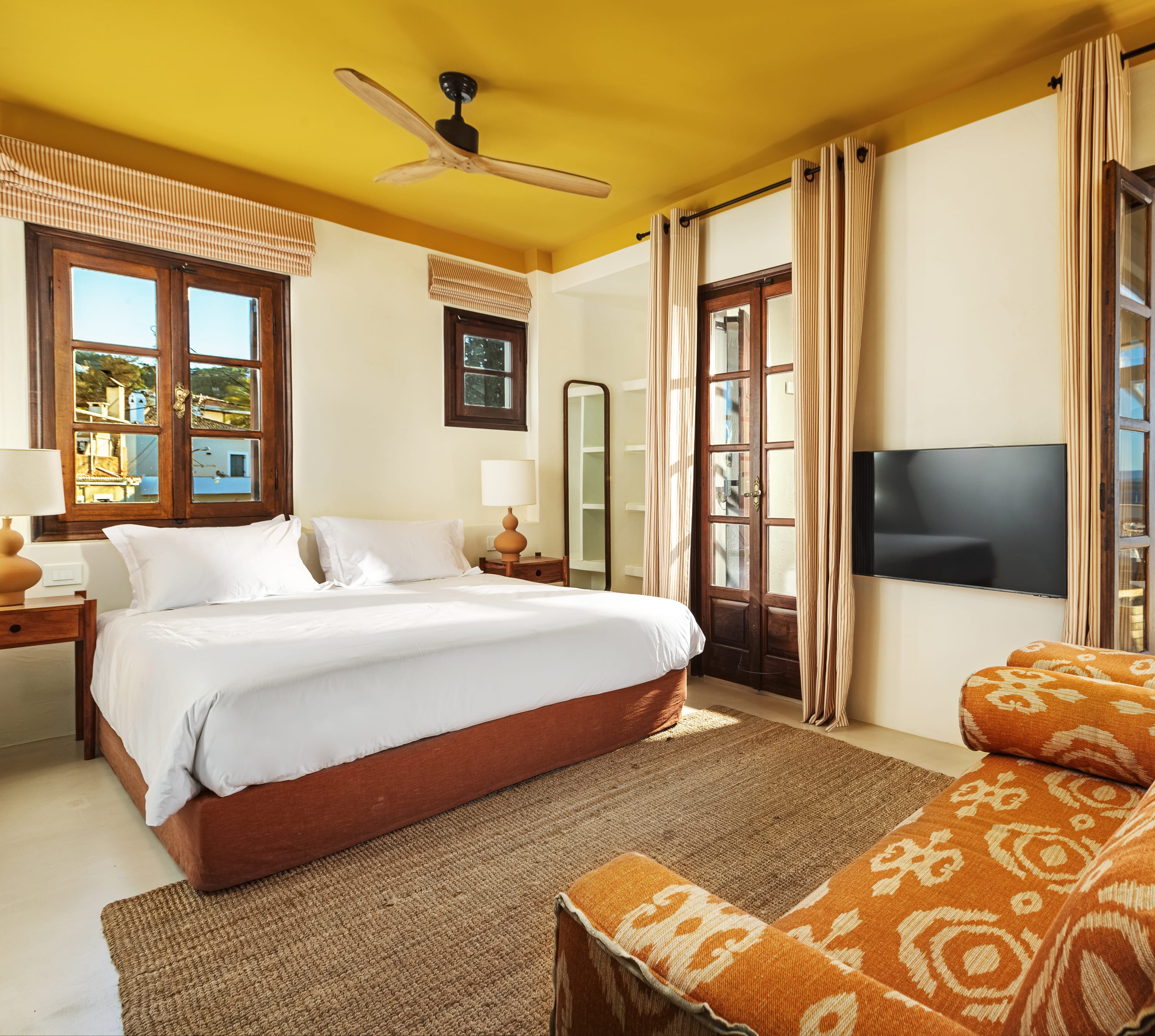 a bedroom with a large bed