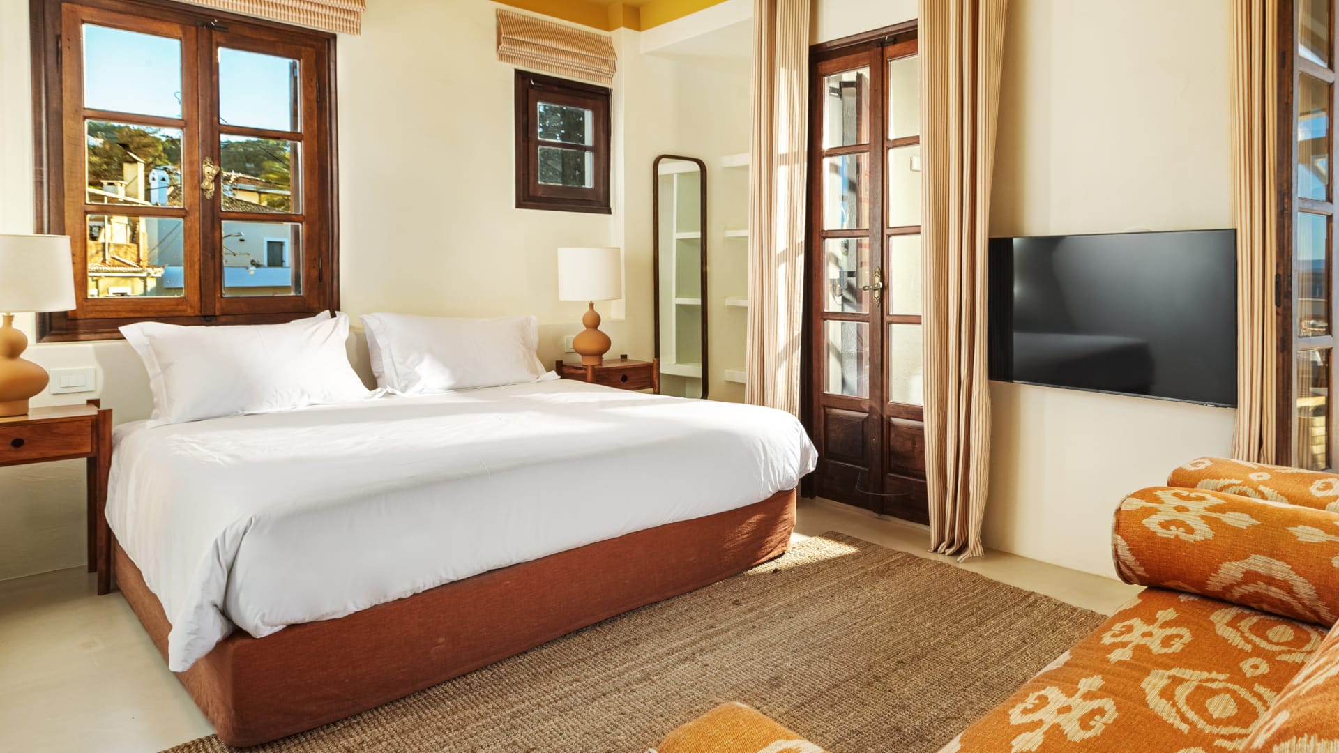 a bedroom with a large bed