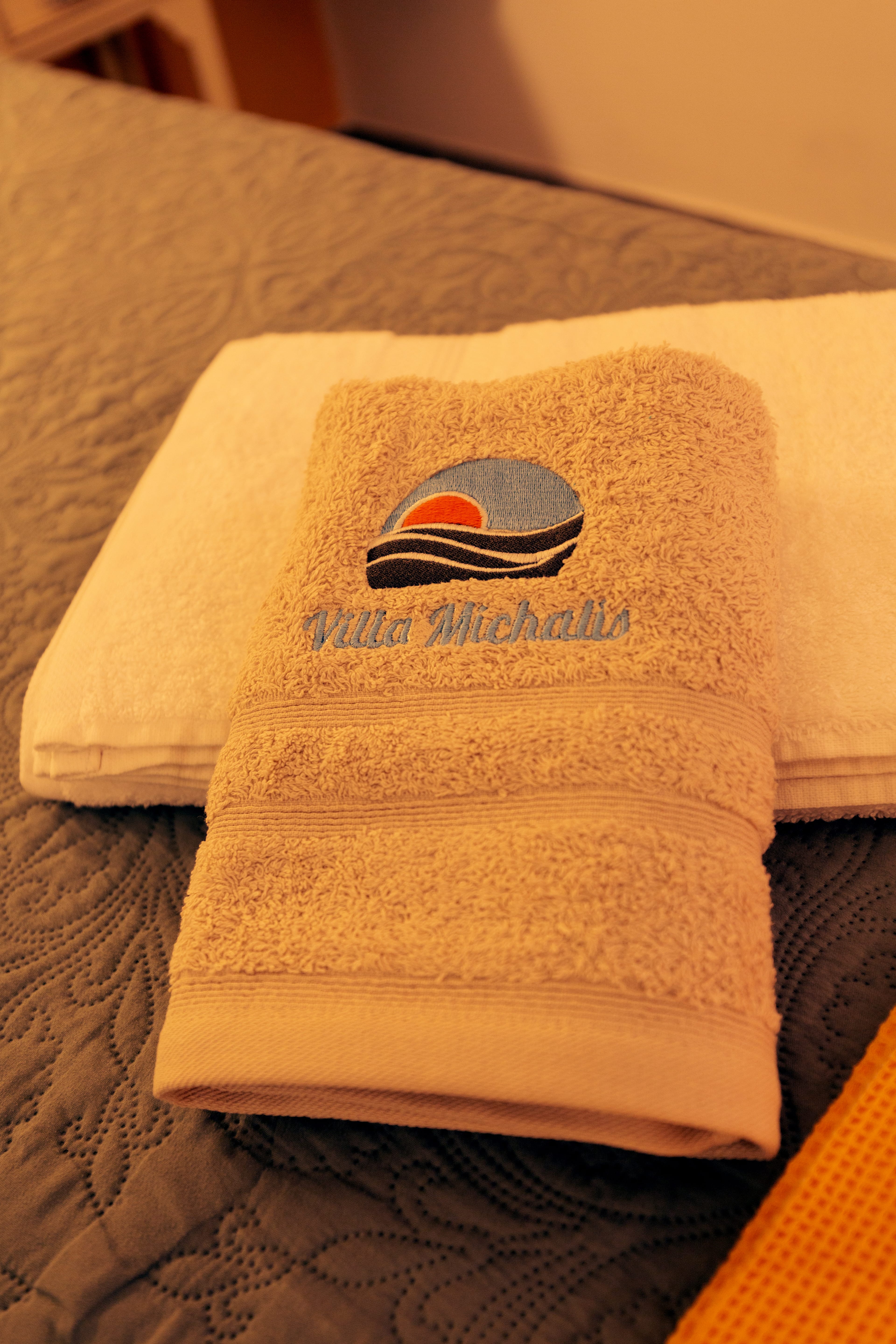 a yellow and white towel