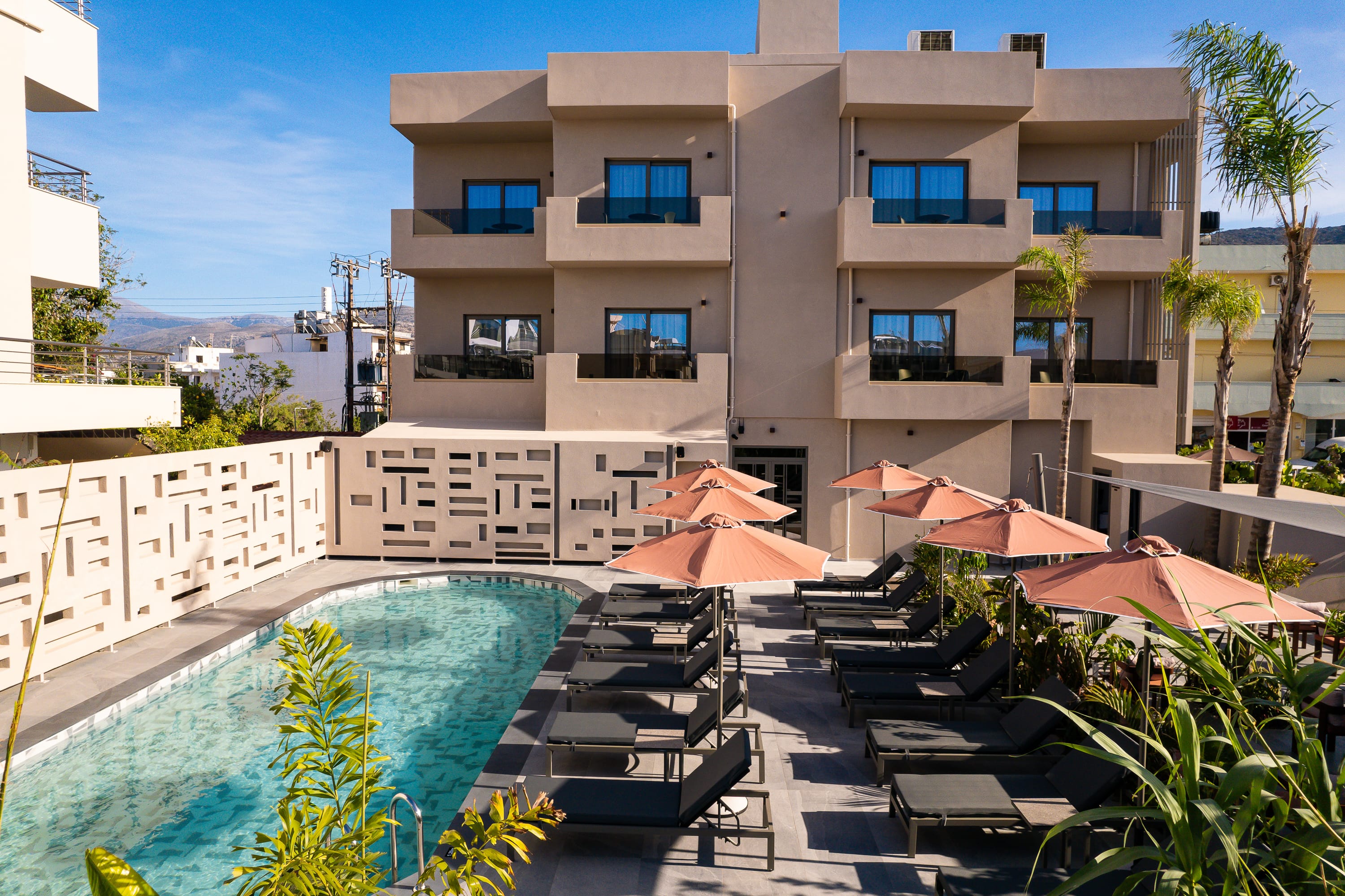 a building with a pool