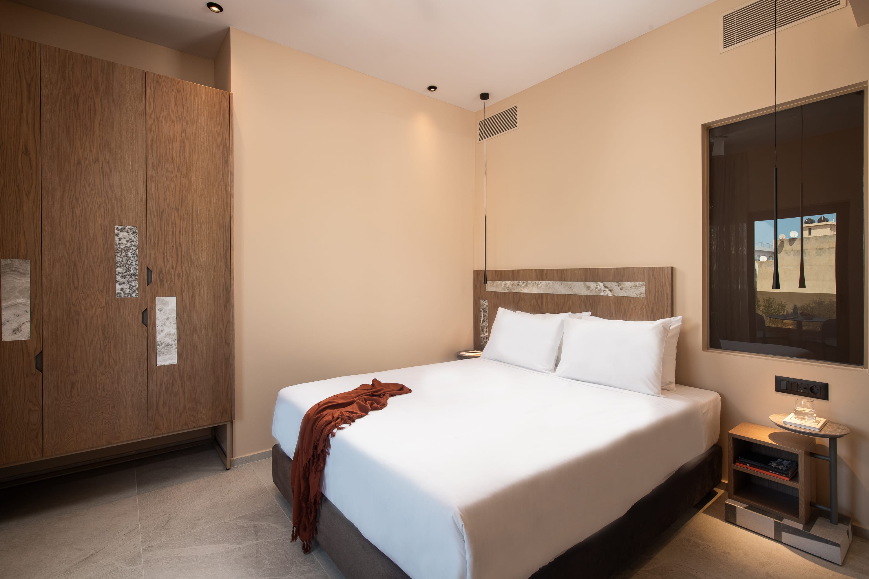 a bed in a hotel room