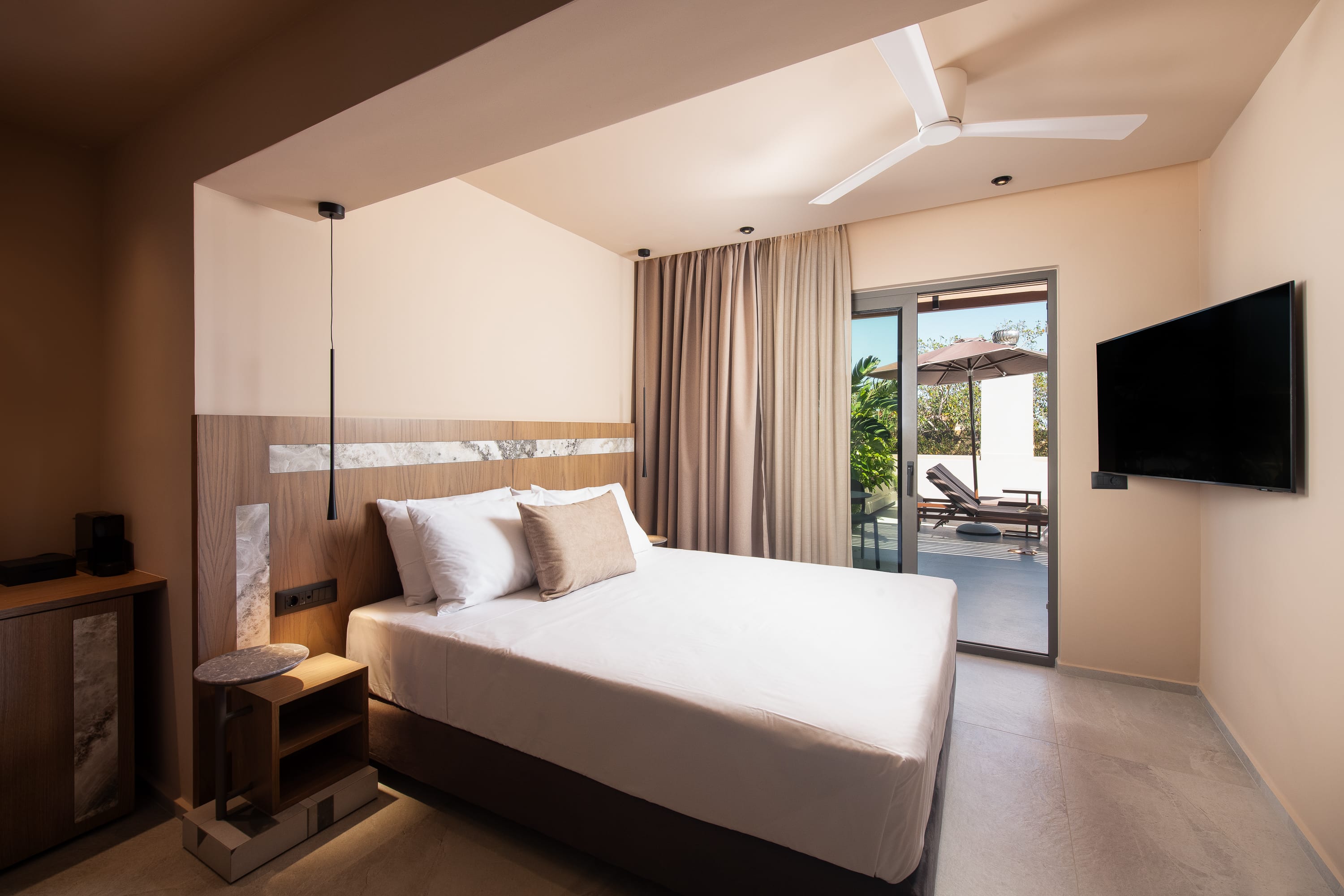 a bedroom with a large bed