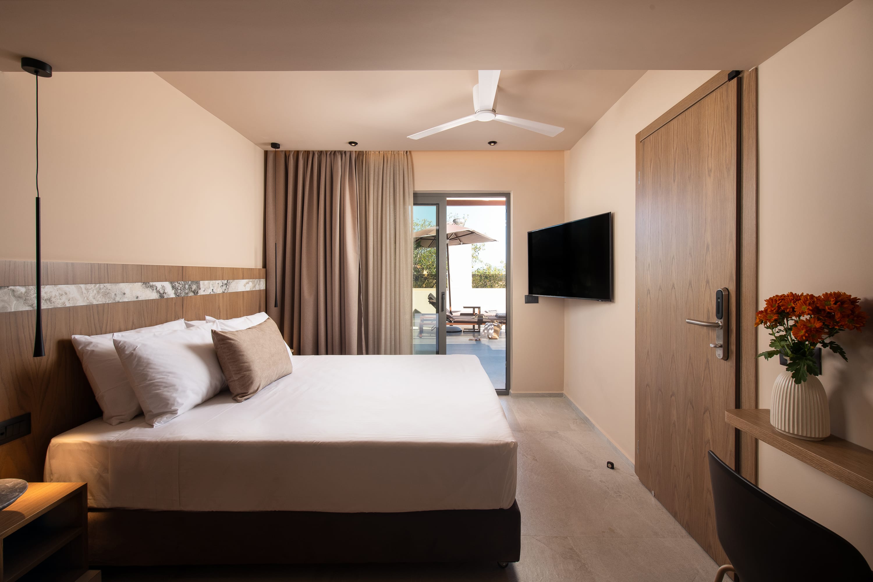 a bedroom with a large bed