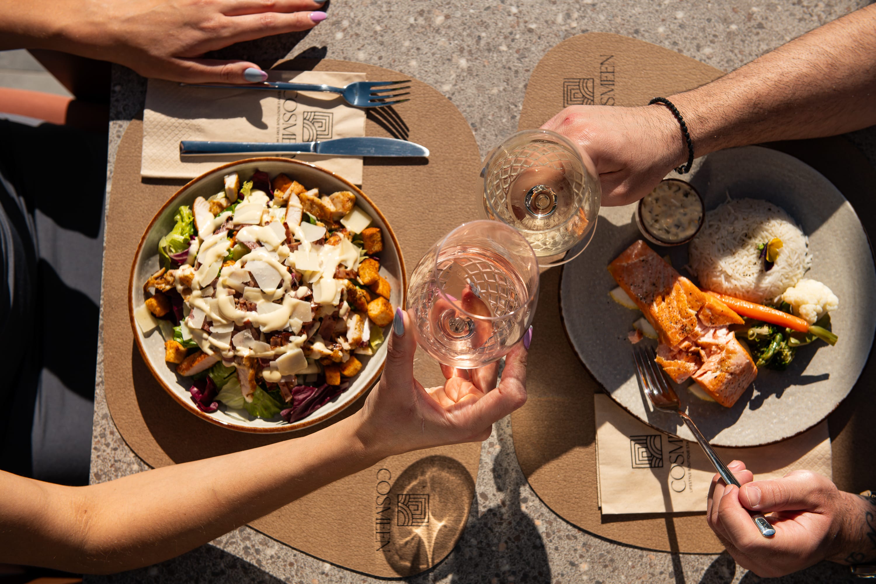a group of people eating food