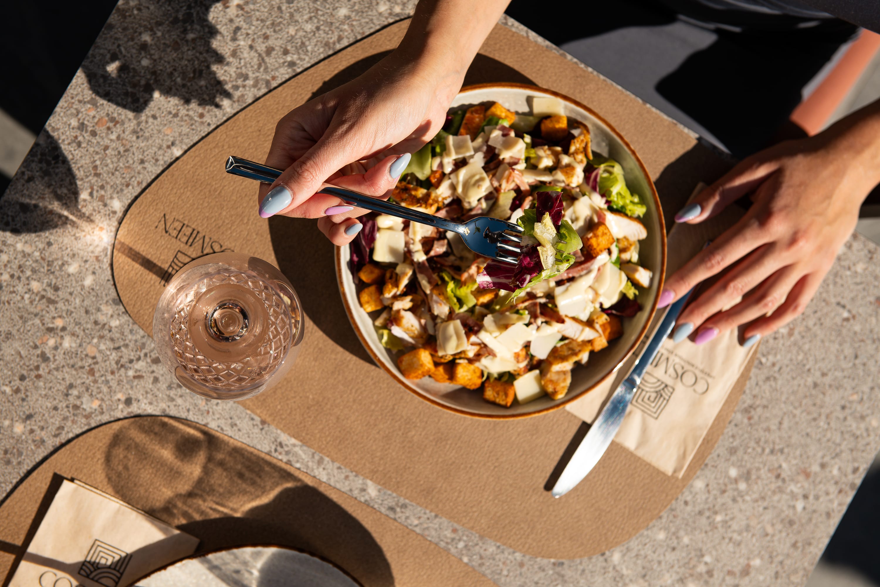 a person cutting food