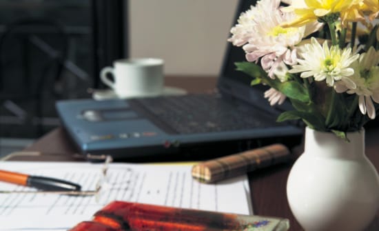 a black laptop on a desk