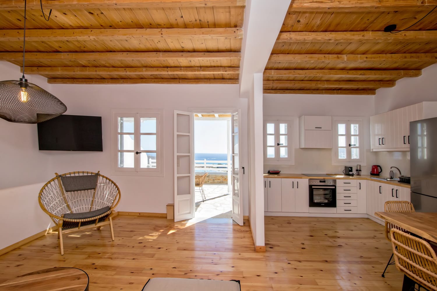 a living room with a wood floor