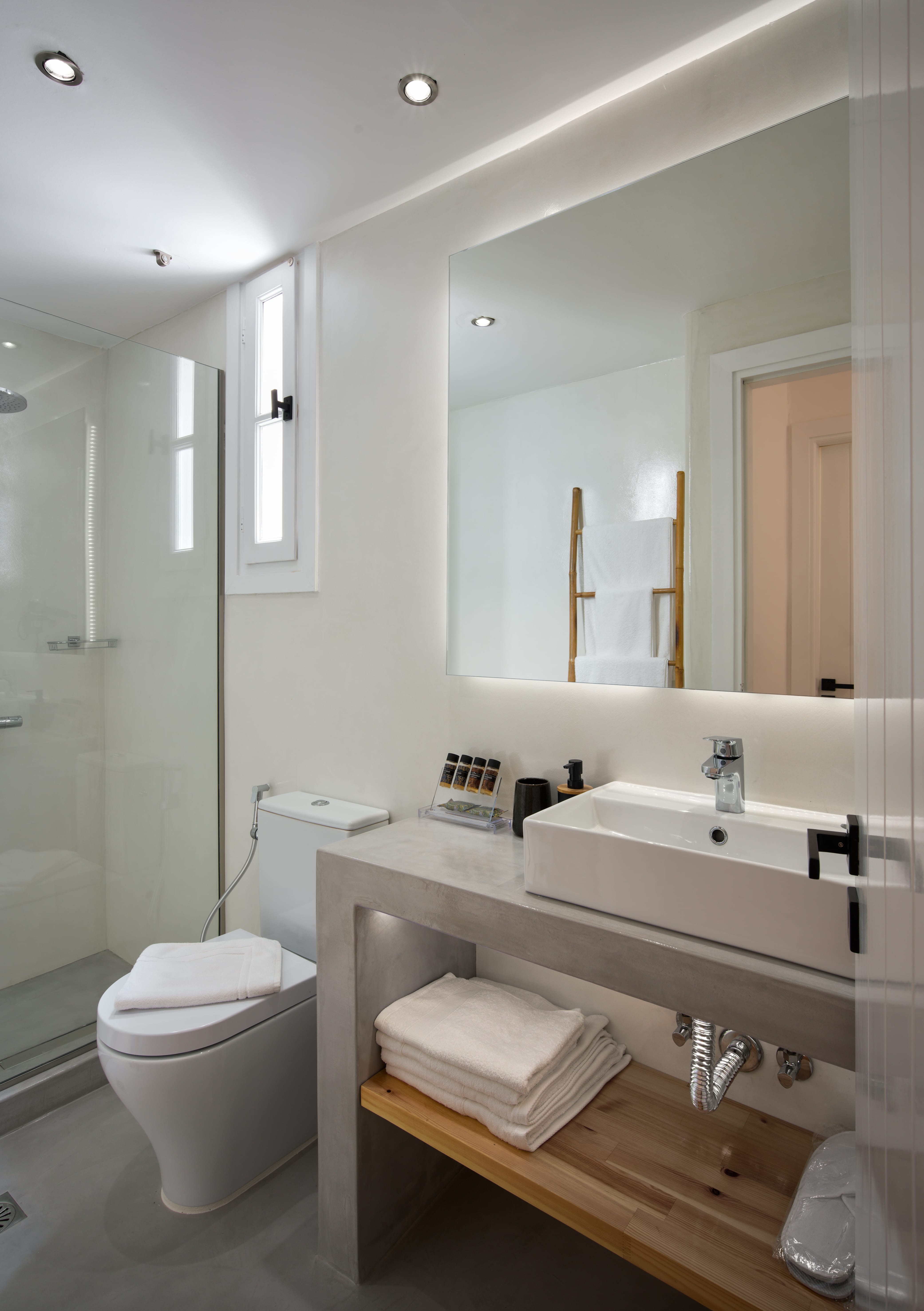 a bathroom with a glass shower