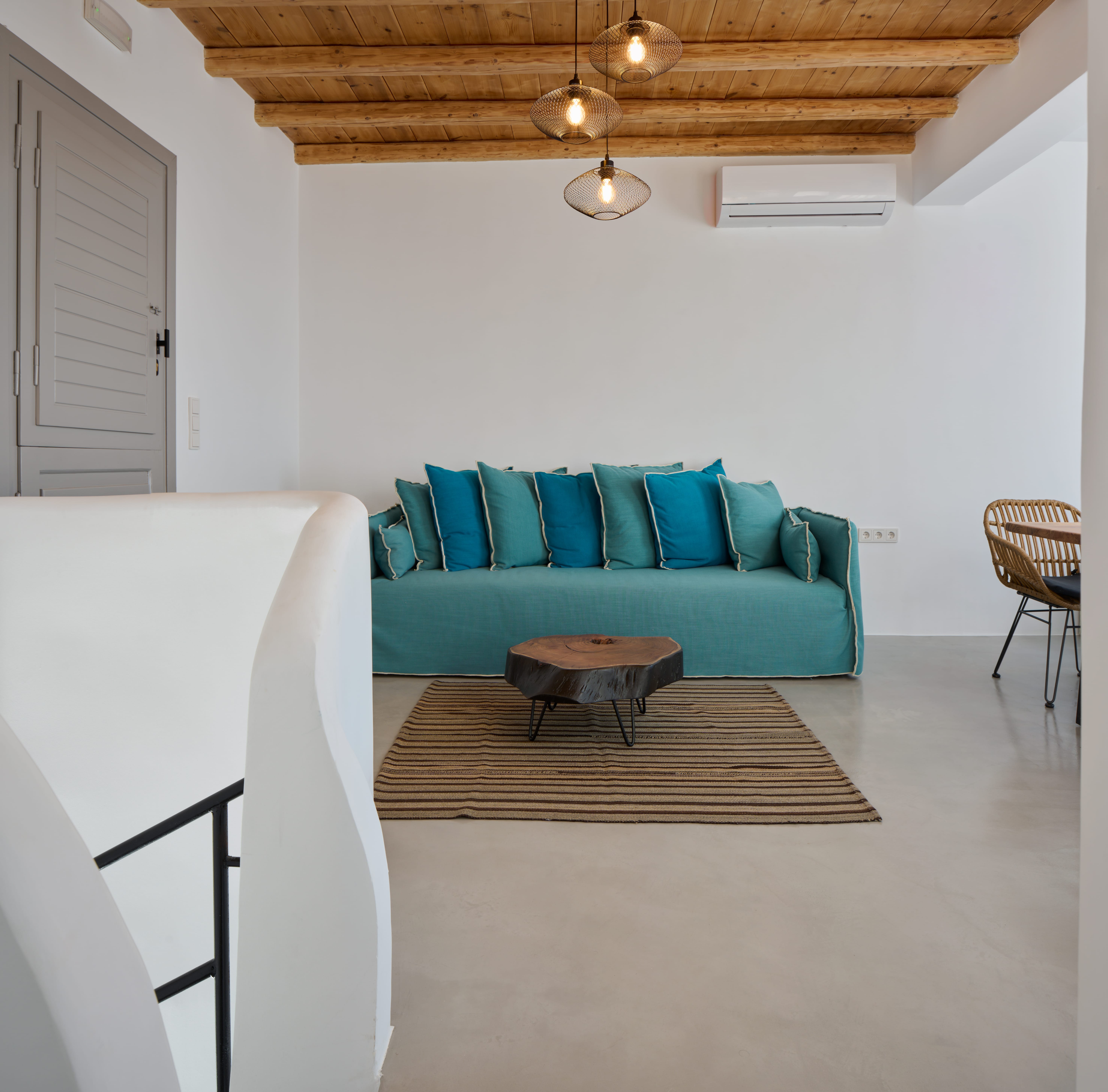 a room with a couch and a table