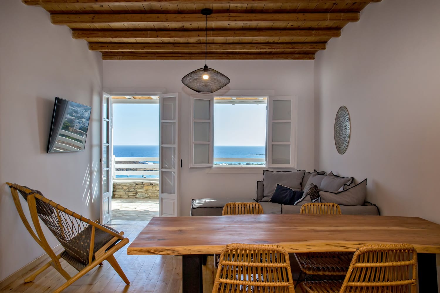 a living room with a large window