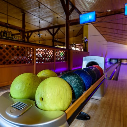 bowling alley with bowling balls