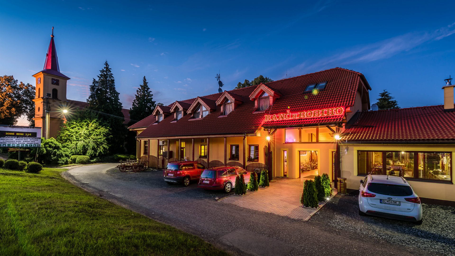 a building with a red roof