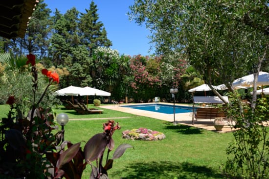 a swimming pool in a backyard