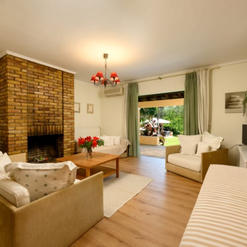 a living room with a fireplace