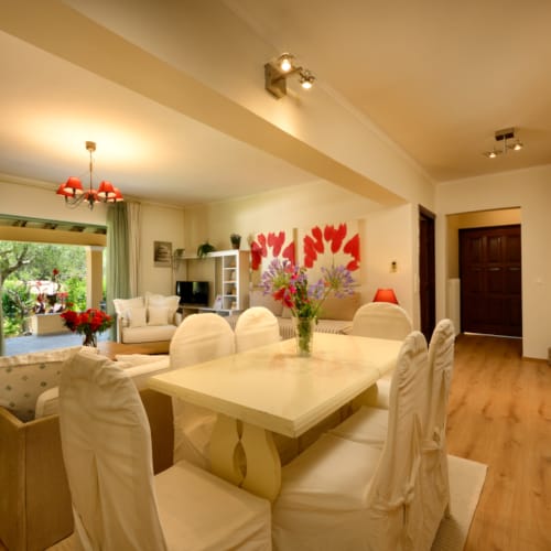 a dining room with a large table