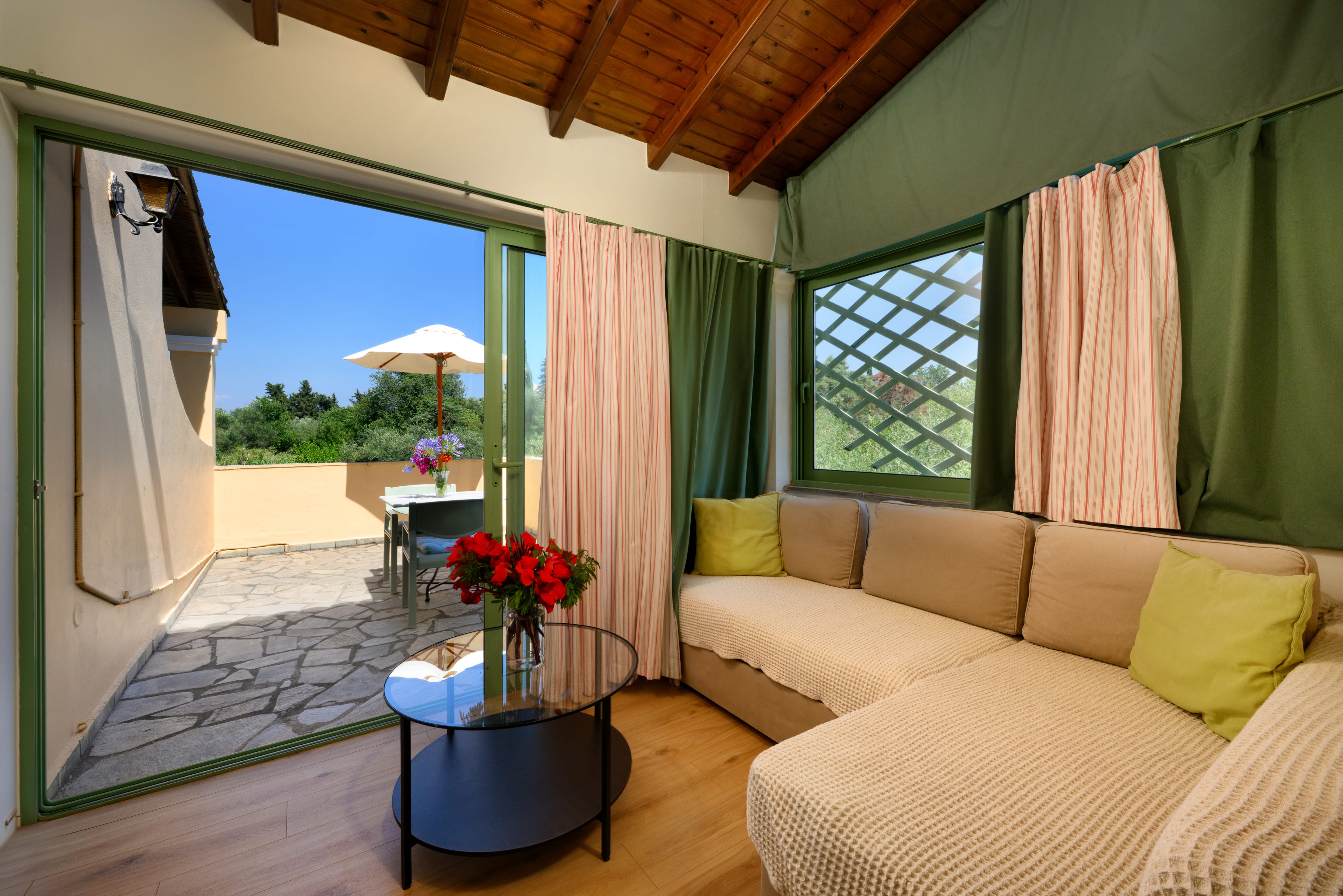 a living room with a large window