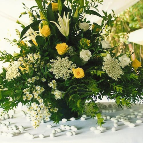 a bouquet of flowers on a table